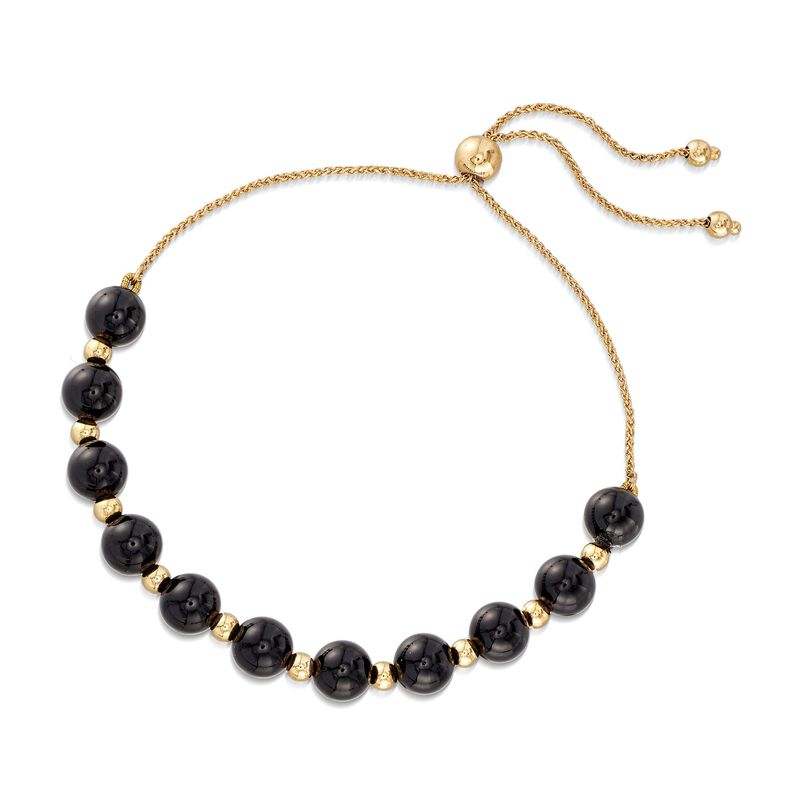 Black Onyx and 14kt Yellow Gold Bead Bolo Bracelet image number 2