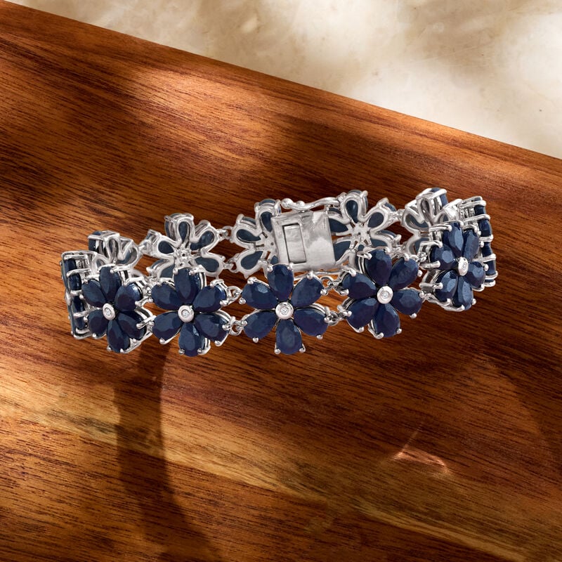 45.00 ct. t.w. Sapphire and .10 ct. t.w. Diamond Flower Bracelet in Sterling Silver image number 4