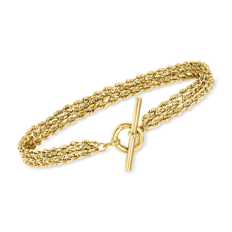 C. 1990 Vintage 14kt Yellow Gold Three-Strand Rope-Chain Bracelet. 7.75" image number 0