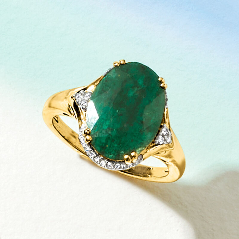 4.80 Carat Emerald Ring with Diamonds in 18kt Gold Over Sterling image number 3