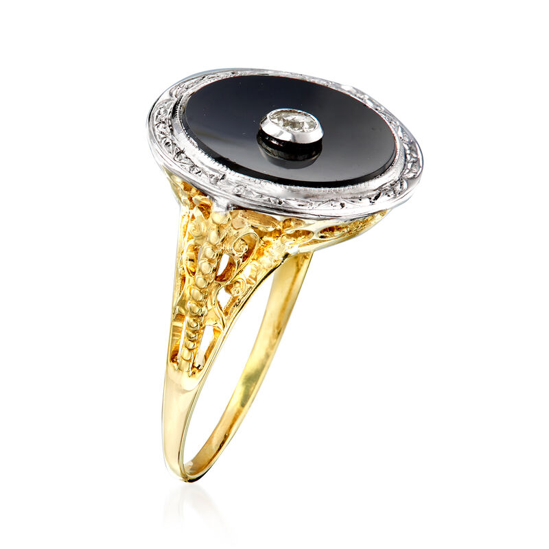 C. 1970 Vintage Black Onyx Ring in 14kt Two-Tone Gold. Size 7 image number 2