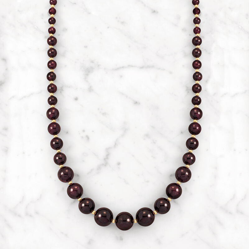 280.00 ct. t.w. Graduated Garnet Bead Necklace with 14kt Yellow Gold image number 2