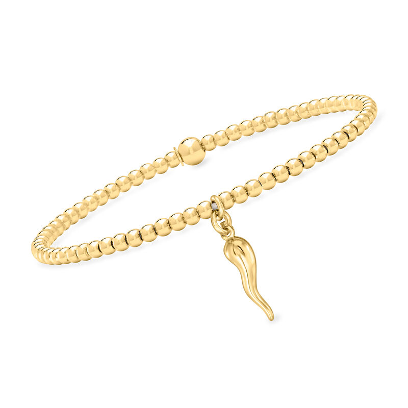 3mm 18kt Gold Vermeil Bead Stretch Bracelet with Italian Horn Charm image number 0