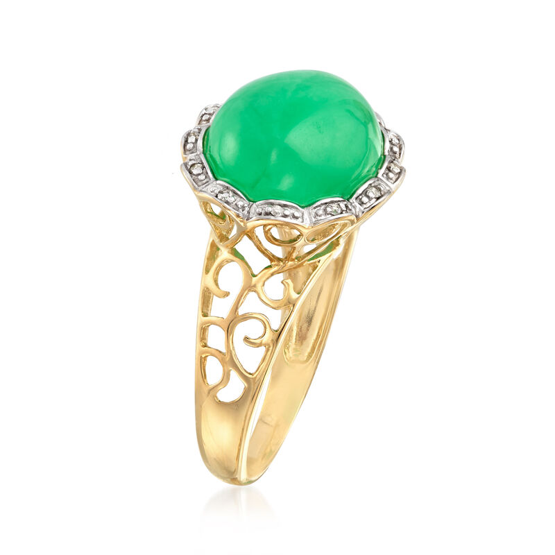 Jade Cabochon Ring with Diamond Accents in 14kt Yellow Gold image number 2