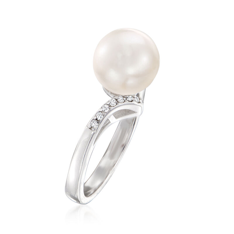 9-9.5mm Cultured Pearl Ring with Diamond Accents in Sterling Silver image number 2