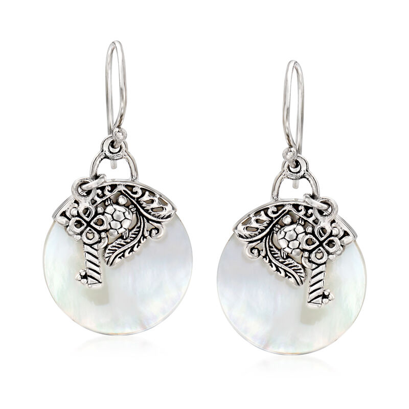 Mother-of-Pearl Bali-Style Drop Earrings in Sterling Silver image number 0