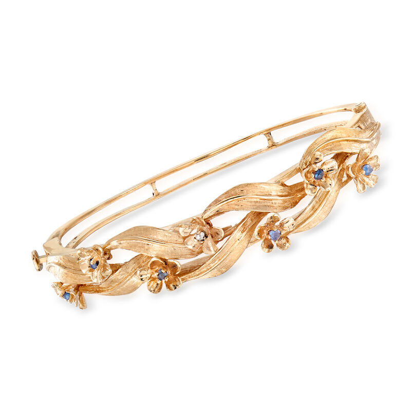 C. 1960 Vintage .45 ct. t.w. Sapphire Flower Bangle Bracelet in 14kt Yellow Gold. 7&quot; image number 0