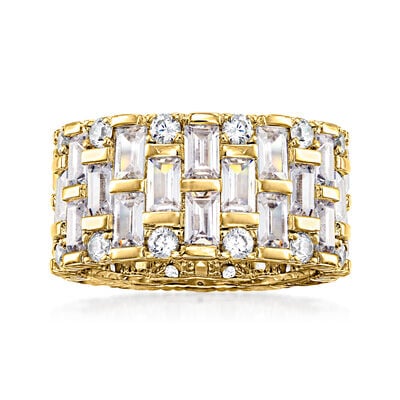 6.55 ct. t.w. Baguette and Round CZ Eternity Band in 18kt Gold Over Sterling