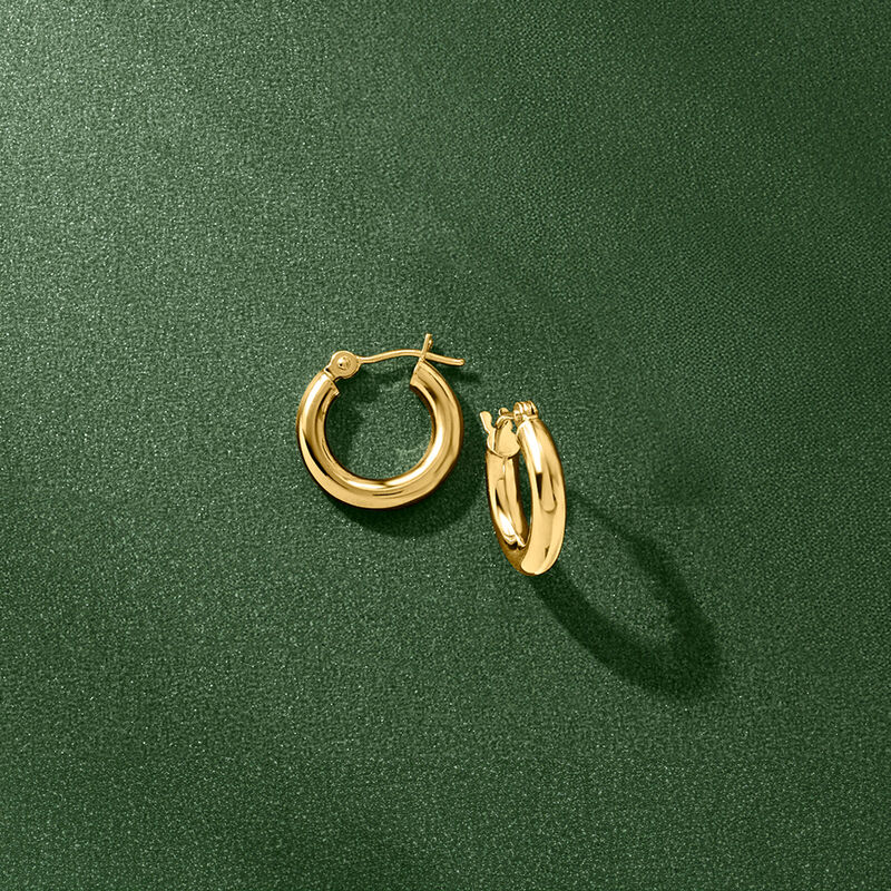Italian 3mm 14kt Yellow Gold Huggie Hoop Earrings. 1/2" image number 2