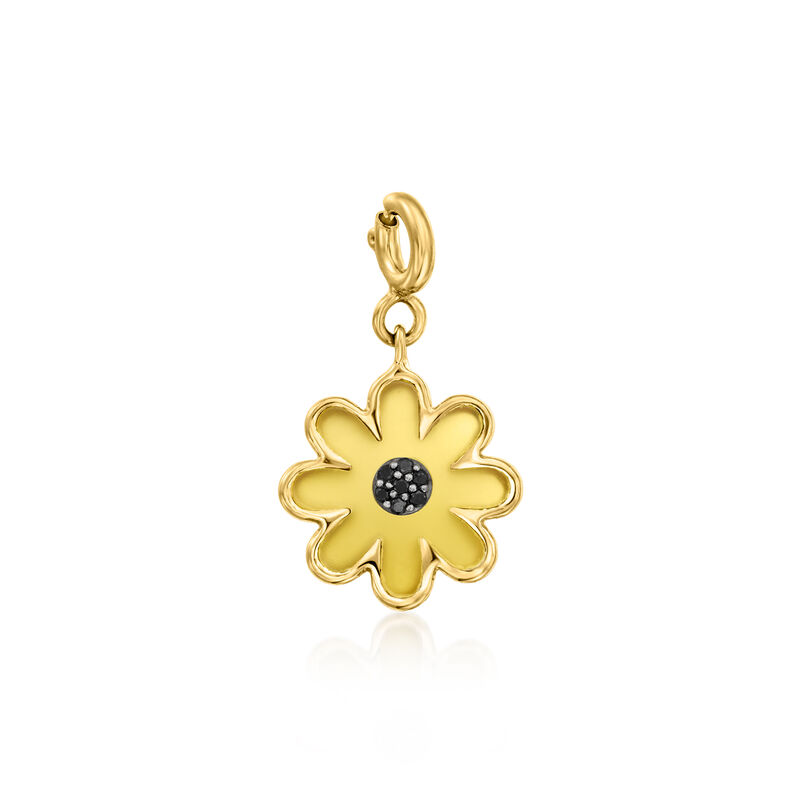 Yellow Chalcedony and Black Spinel Flower Charm in 18kt Gold Over Sterling  image number 0