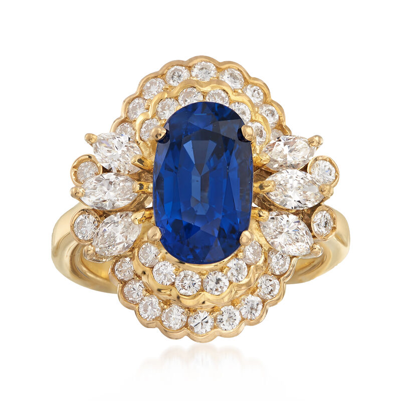 C. 1980 Vintage 3.35 Carat Sapphire and 1.55 ct. t.w. Diamond Ring in 18kt Yellow Gold image number 0