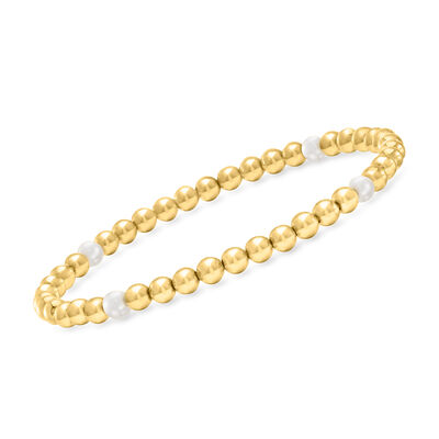 4-4.5mm Cultured Pearl and 18kt Gold Vermeil Bead Stretch Bracelet