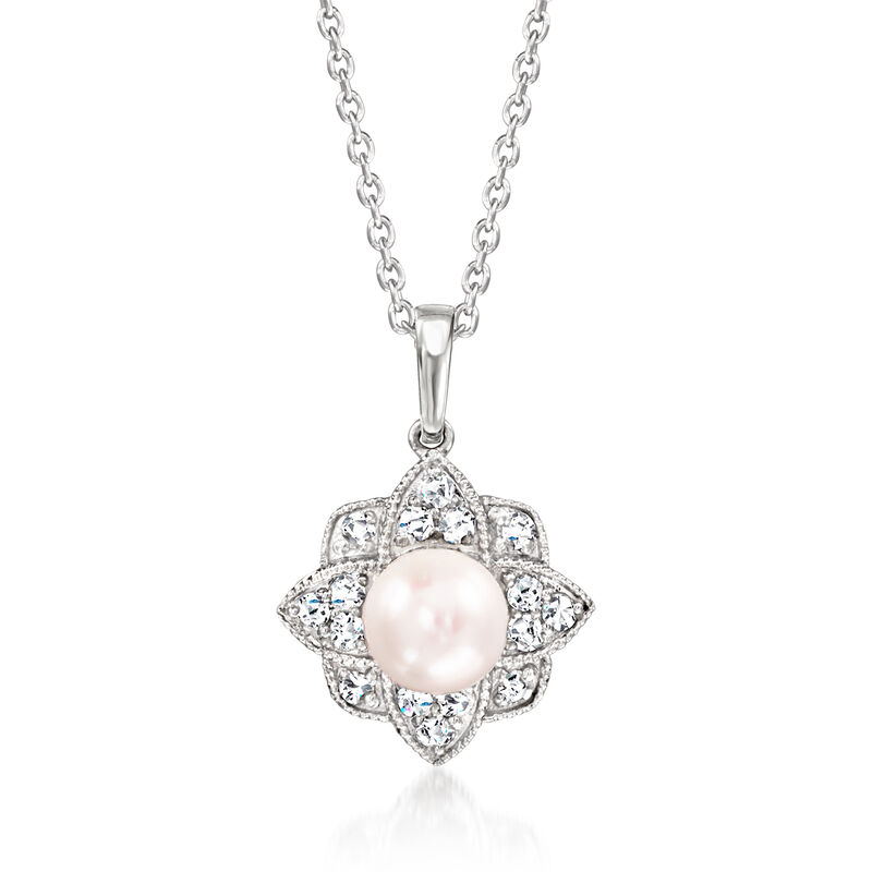 5.5-6mm Cultured Pearl North Star Pendant Necklace with .21 ct. t.w. Diamonds in Sterling Silver. 18" image number 0