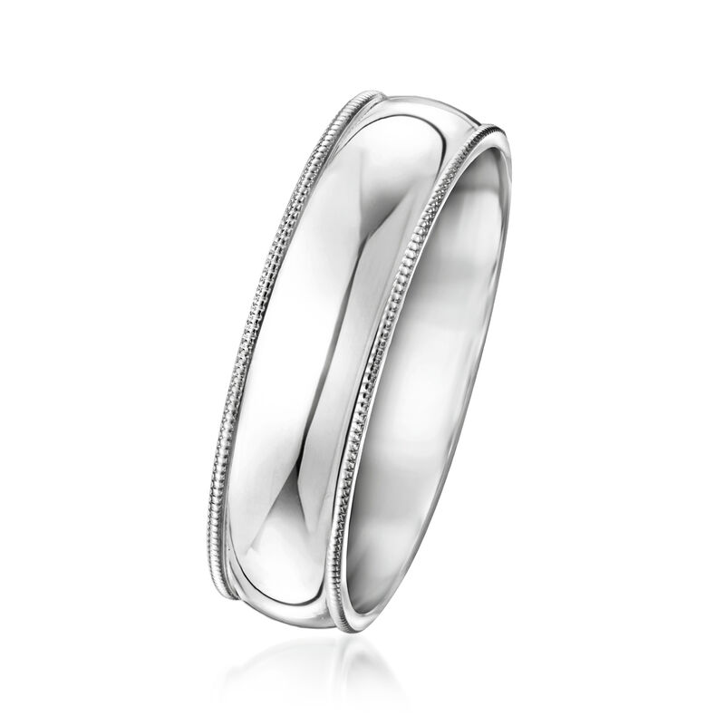 Men's 6mm 14kt White Gold Milgrain Wedding Band image number 1