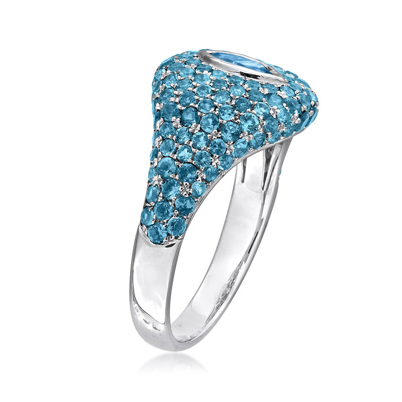 .20 Carat Swiss Blue Topaz and 1.90 ct. t.w. London Blue Topaz Signet Ring in 14kt White Gold image number 1