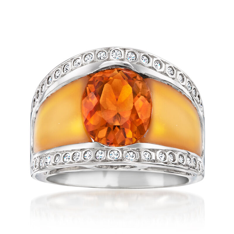 C. 2020 Vintage 3.25 Carat Citrine Ring with Orange Quartz and .38 ct. t.w. Diamonds in 18kt White Gold. Size 6.5 image number 0