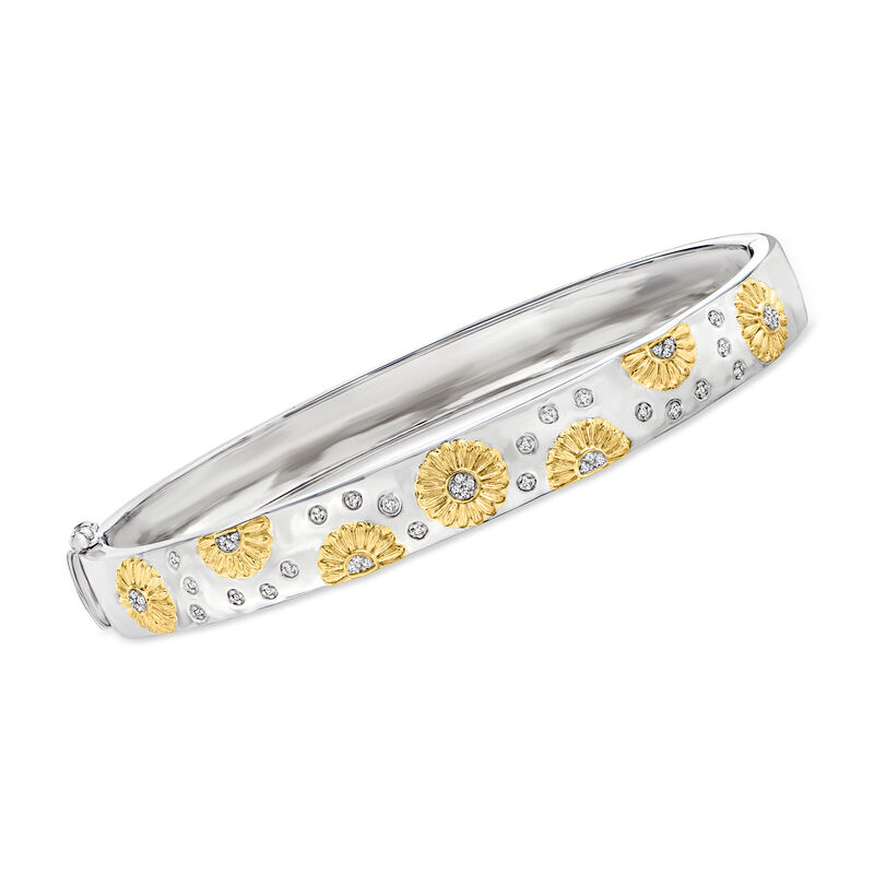 Diamond Sunflower Bangle Bracelet in Two-Tone Sterling Silver image number 0