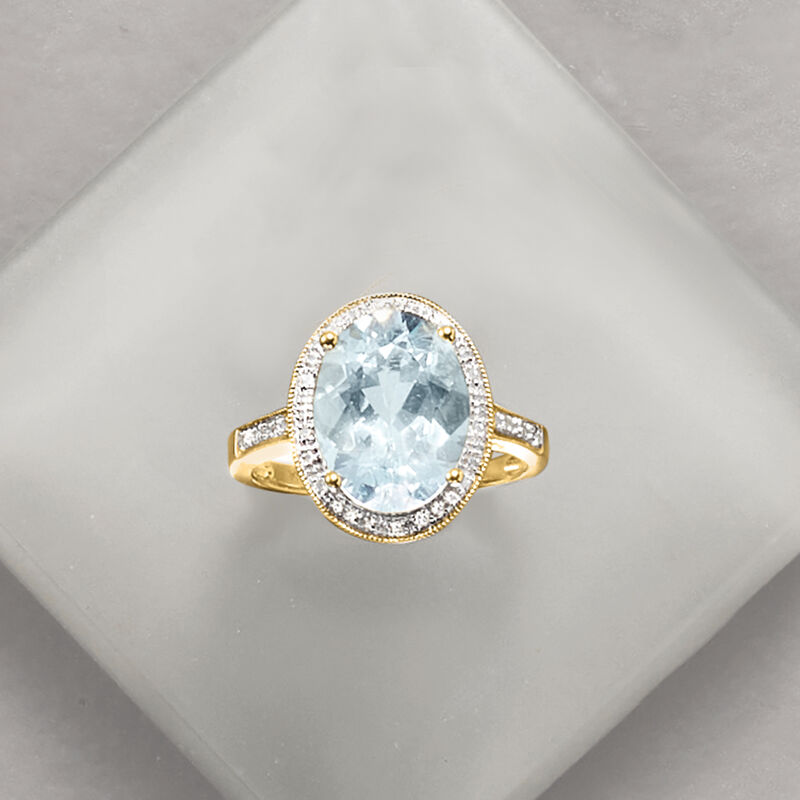 4.20 Carat Aquamarine Ring with Diamond Accents in 14kt Yellow Gold image number 5