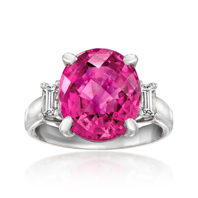 C. 1990 Vintage 7.37 Carat Pink Tourmaline Ring with .39 ct. t.w. Diamonds in Platinum