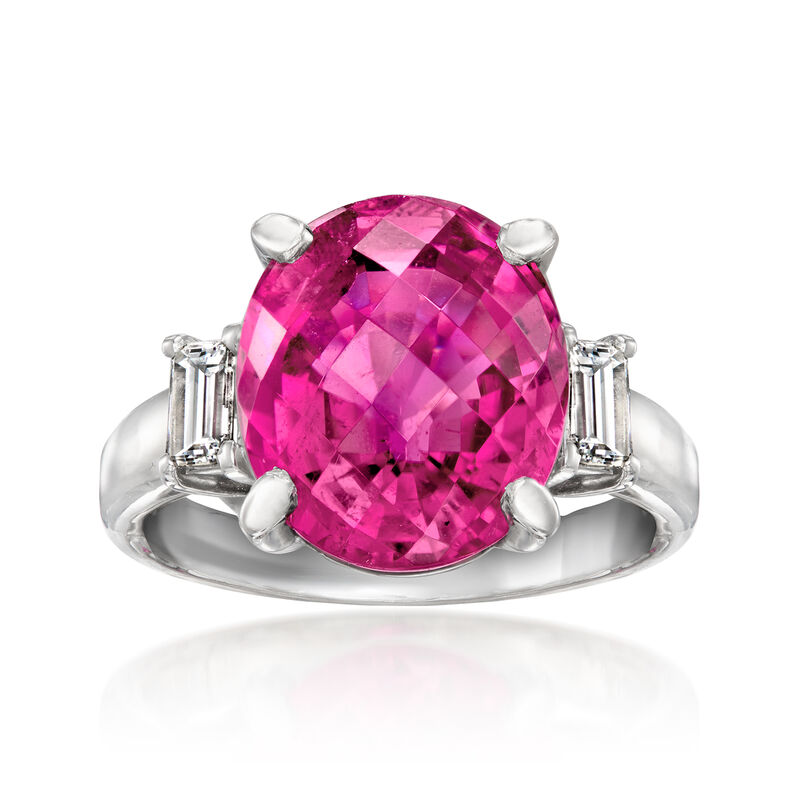 C. 1990 Vintage 7.37 Carat Pink Tourmaline Ring with .39 ct. t.w. Diamonds in Platinum. Size 6 image number 0