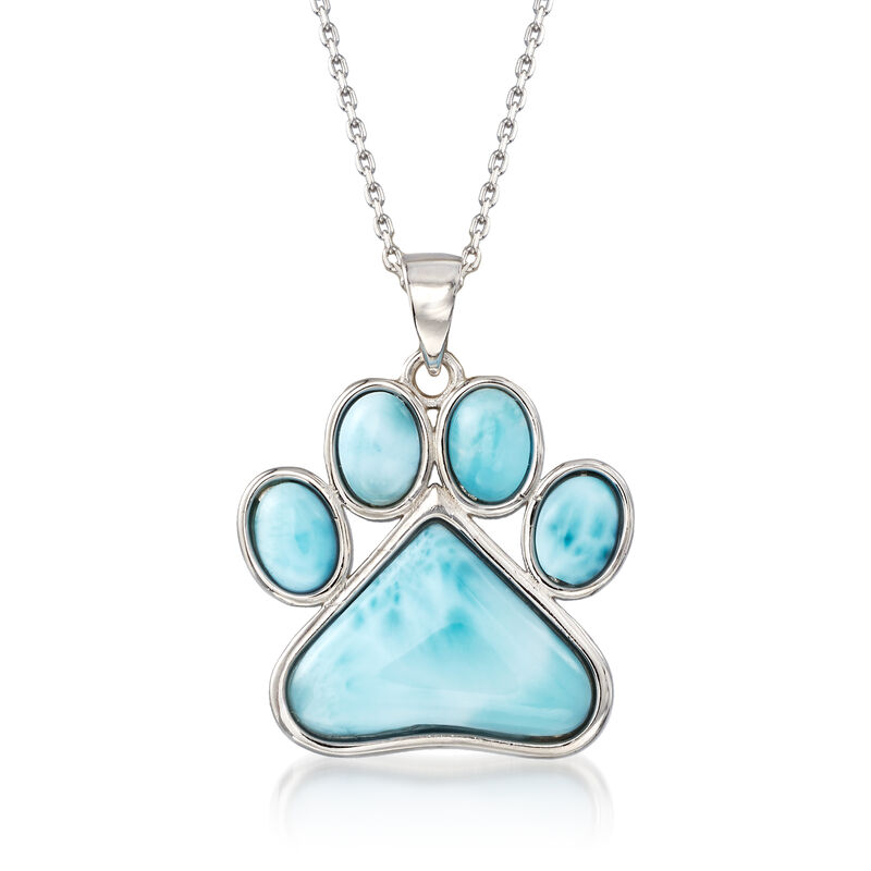 Larimar Paw Print Pendant Necklace in Sterling Silver. 18&quot; image number 1