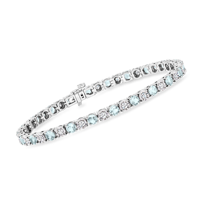 4.20 ct. t.w. Aquamarine and 1.00 ct. t.w. Diamond Tennis Bracelet in Sterling Silver image number 0