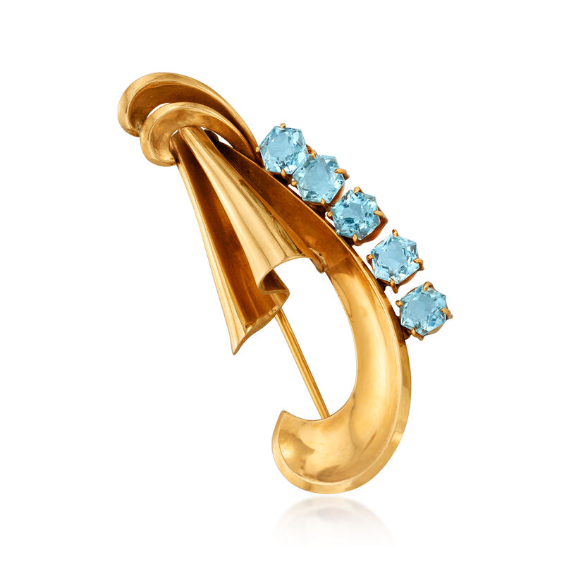 C. 1950 Vintage 4.25 ct. t.w. Aquamarine Pin in 14kt Yellow Gold image number 0