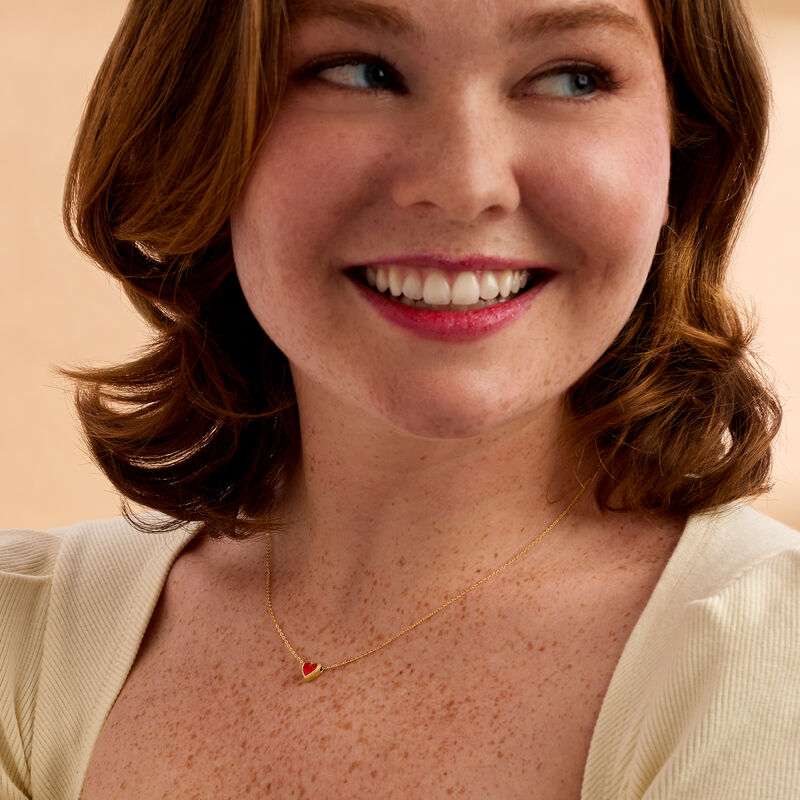 Italian Red Enamel Heart Necklace in 14kt Yellow Gold image number 2