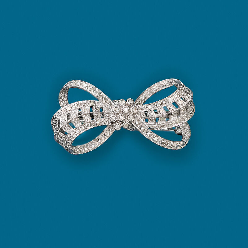 .20 ct. t.w. Diamond Bow Pin in Sterling Silver image number 2