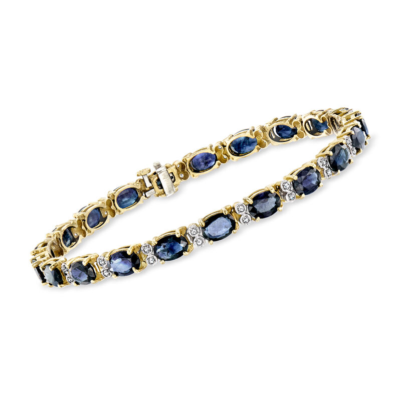C. 1980 Vintage 18.90 ct. t.w. Sapphire Bracelet with .42 ct. t.w. Diamonds in 14kt Yellow Gold. 8" image number 0