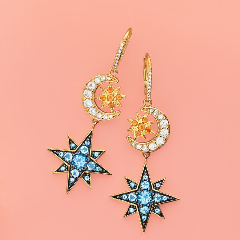 5.10 ct. t.w. Multi-Gemstone Celestial Drop Earrings in 18kt Gold Over Sterling image number 2