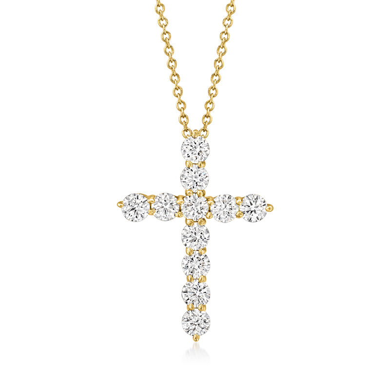 1.00 ct. t.w. Lab-Grown Diamond Cross Pendant Necklace in 14kt Yellow Gold. 16&quot; image number 1