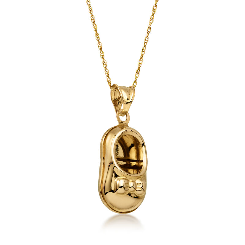 C. 1990 Vintage 14kt Yellow Gold Baby Bootie Pendant Necklace. 18" image number 2