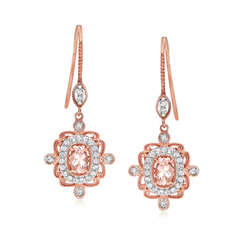 .90 ct. t.w. Morganite and .50 ct. t.w. White Zircon Drop Earrings in 18kt Rose Gold Over Sterling image number 0