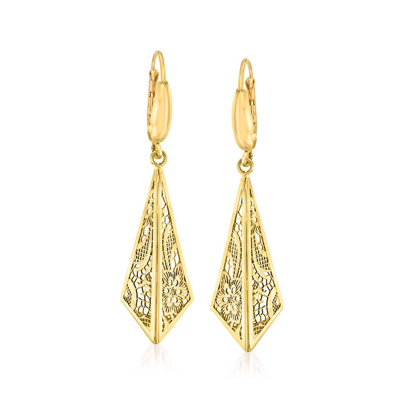 Italian 14kt Yellow Gold Lace Triangle Drop Earrings image number 0