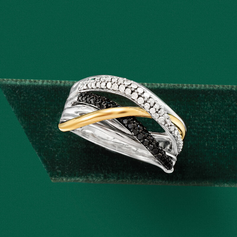 .50 ct. t.w. Black and White Diamond Highway Ring in Sterling Silver and 14kt Yellow Gold image number 4
