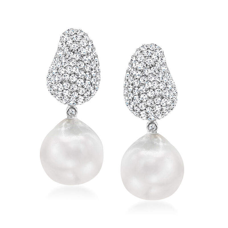 13-14mm Cultured South Sea Pearl and 2.50 ct. t.w. Diamond Drop Earrings in 18kt White Gold image number 0