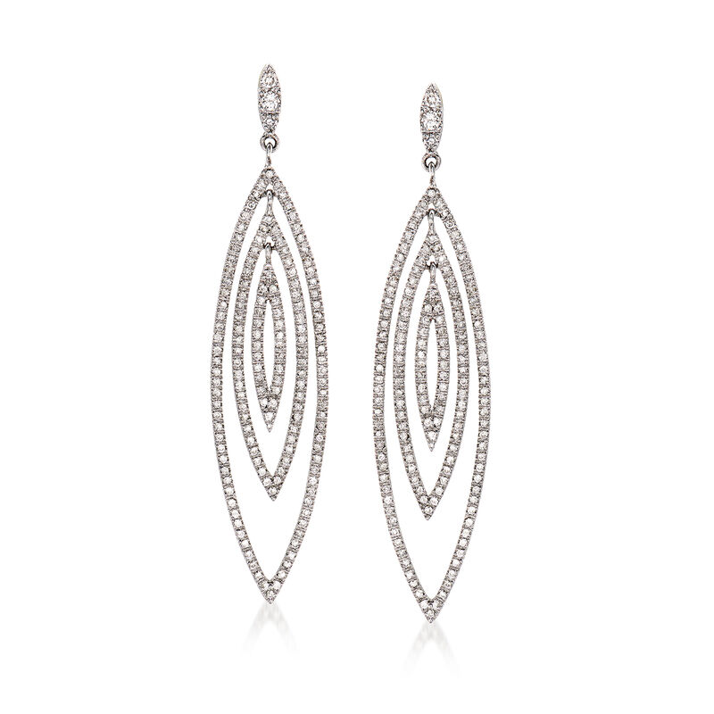 C. 1990 Vintage 2.09 ct. t.w. Diamond Open-Space Geometric Drop Earrings in 14kt White Gold image number 2