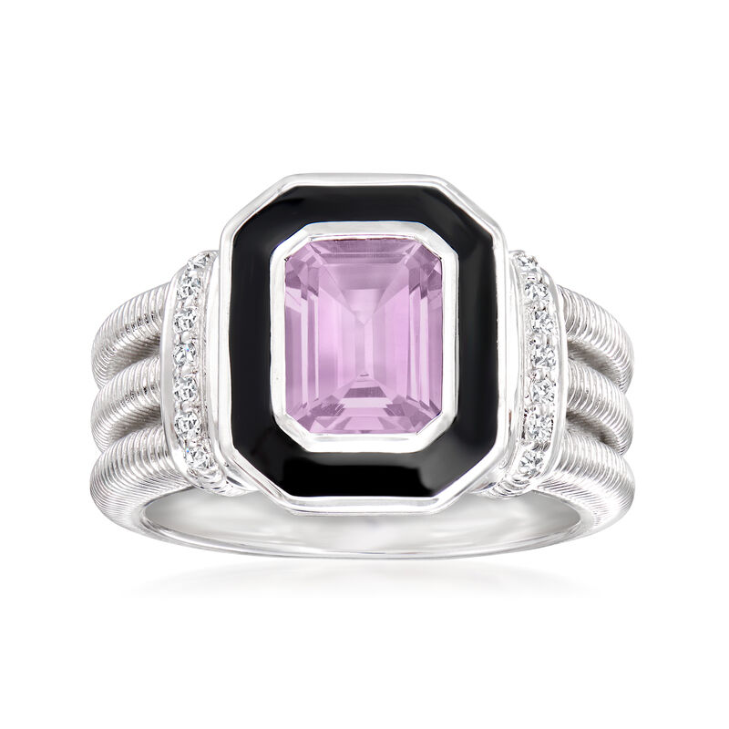 Judith Ripka ""Adrienne" 1.40 Carat Amethyst Ring with .11 ct. t.w. Diamonds and Black Enamel in Sterling Silver image number 0