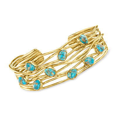 Turquoise Highway Cuff Bracelet in 18kt Gold Over Sterling