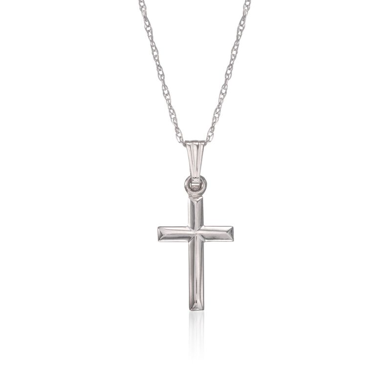 Child's 14kt White Gold Cross Necklace. 15&quot; image number 0