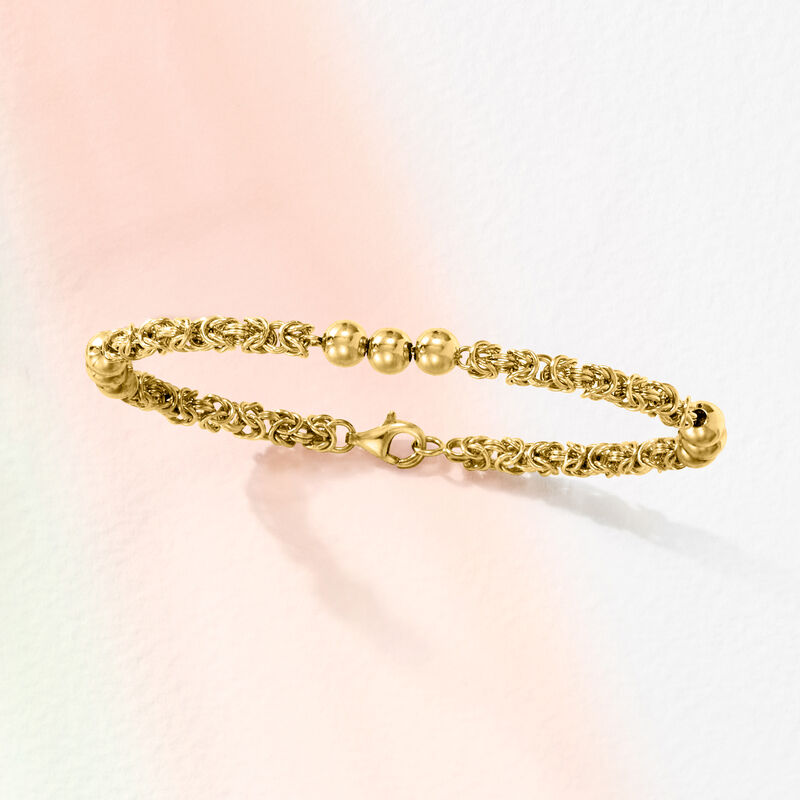 18kt Gold Over Sterling Byzantine and 5mm Bead Station Bracelet image number 2