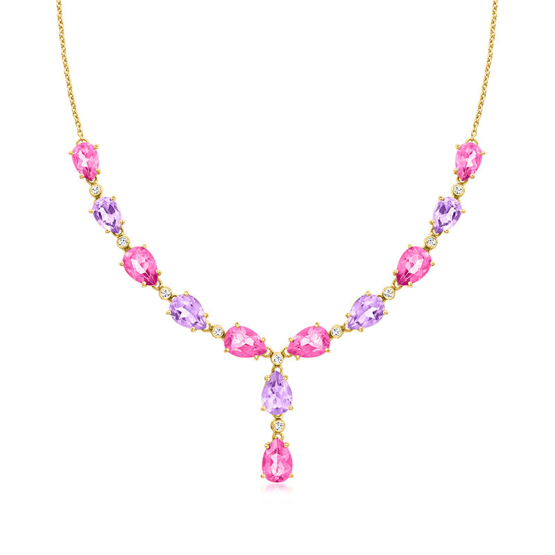 14.00 ct. t.w. Pink Topaz and 7.50 ct. t.w. Amethyst Y-Necklace with .40 ct. t.w. White Topaz in 18kt Gold Over Sterling. 18&quot; image number 1