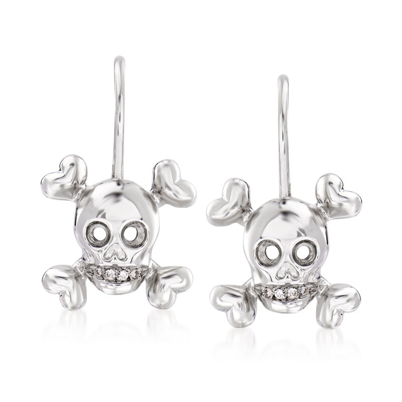 C. 1990 Vintage Christian Dior Diamond-Accented Skull Drop Earrings in 18kt White Gold image number 0
