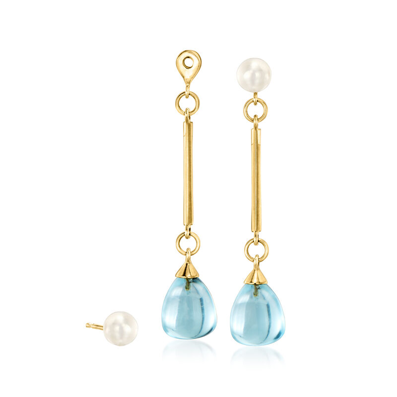 C. 2000 Vintage 6mm Cultured Pearl and 18.00 ct. t.w. Swiss Blue Topaz Interchangeable Drop Earrings in 18kt Yellow Gold  image number 0
