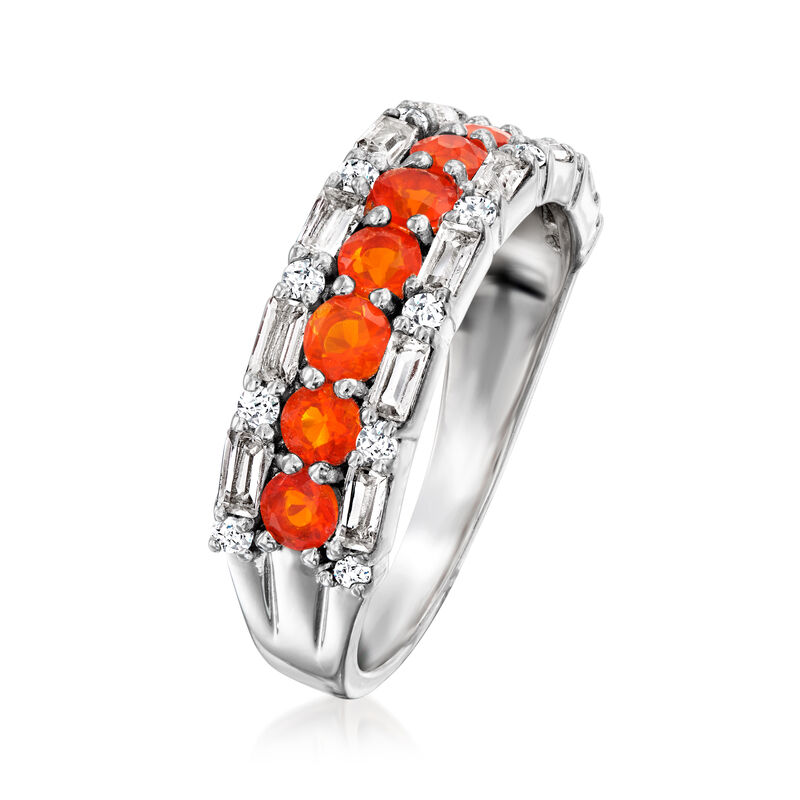 Fire Opal and .80 ct. t.w. White Topaz Ring in Sterling Silver image number 2