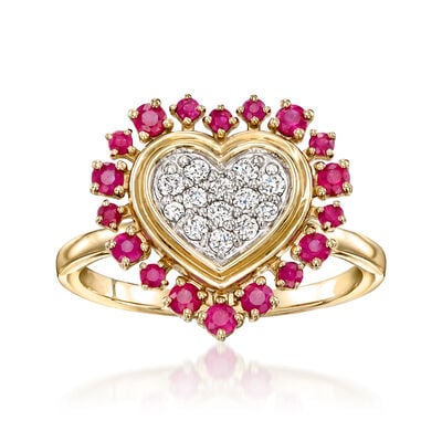 .50 ct. t.w. Ruby and .20 ct. t.w. Diamond Heart Ring in 14kt Yellow Gold
