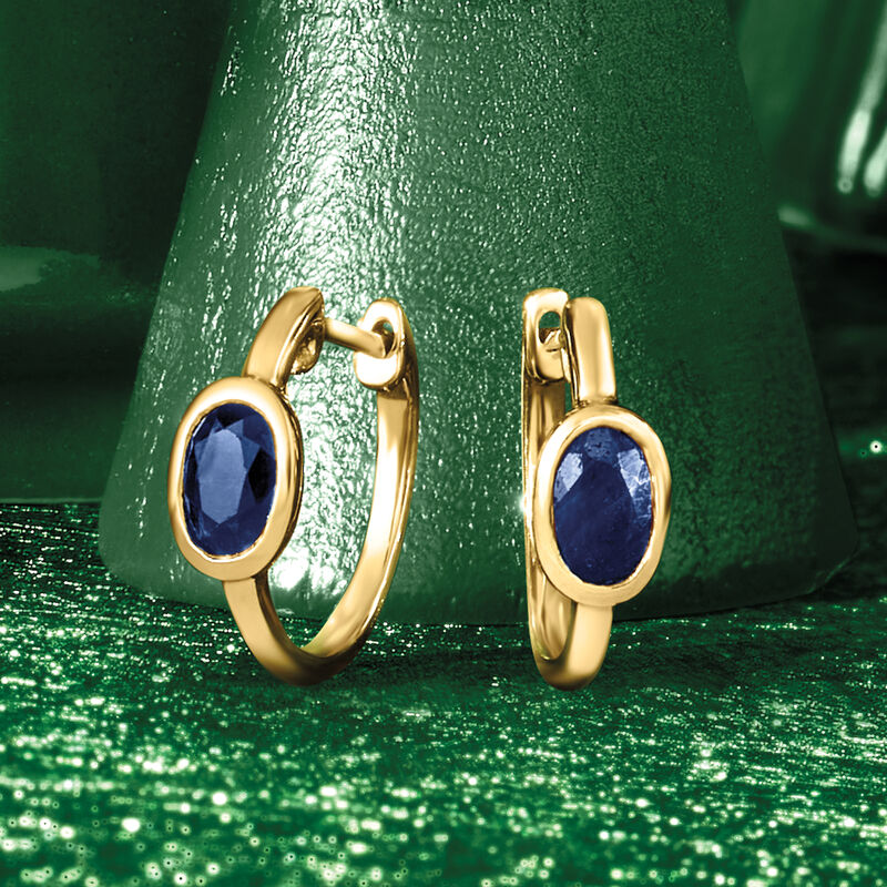 1.30 ct. t.w. Sapphire Hoop Earrings in 14kt Yellow Gold image number 4