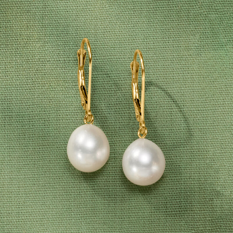 8-8.5mm Cultured Pearl Oval Drop Earrings in 14kt Yellow Gold image number 4