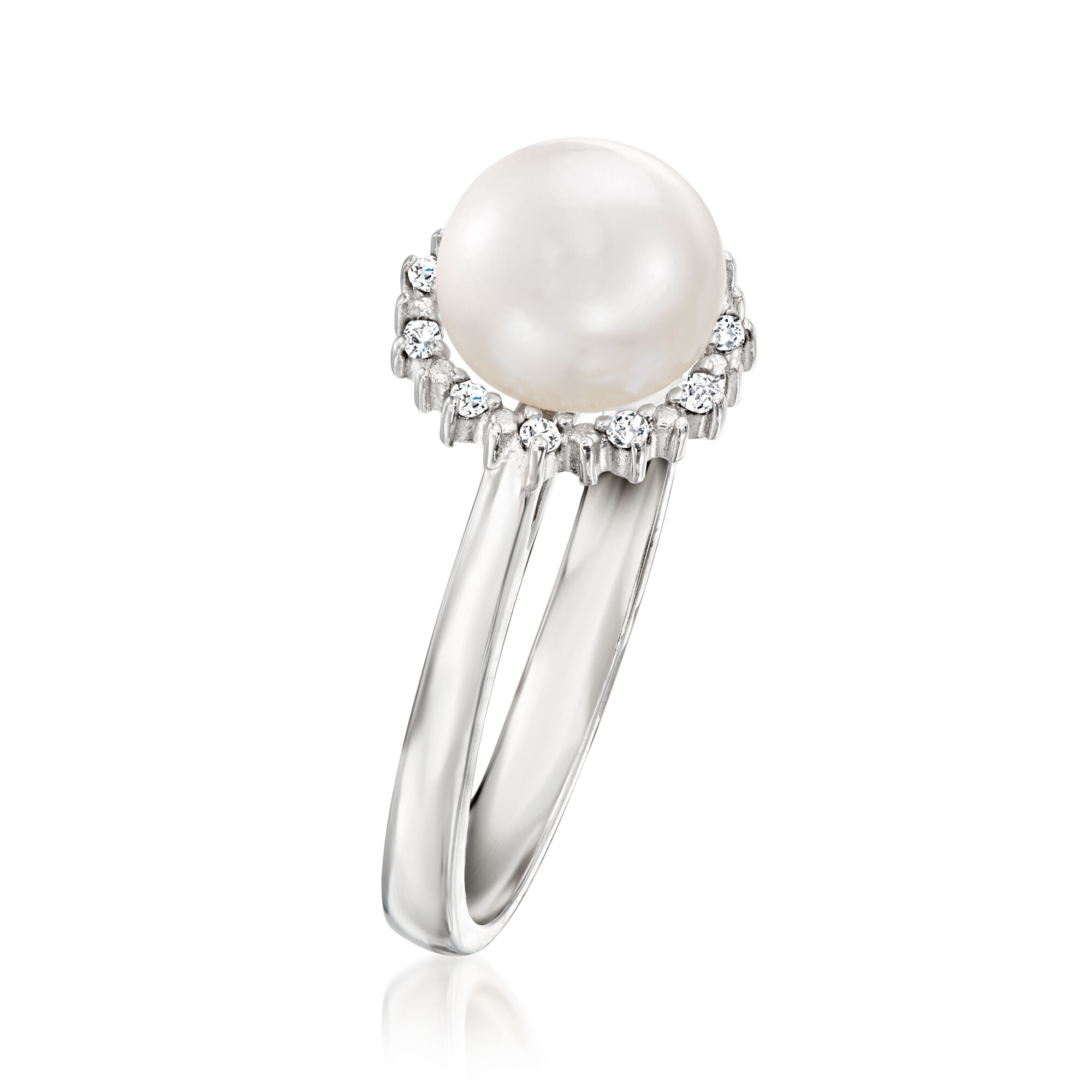 7 7.5mm Cultured Pearl Ring with Diamond Accents in Sterling Silver